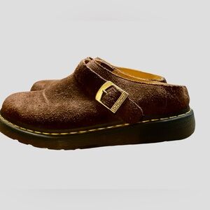 Dr. Martens Chocolate Suede Buckle Clogs